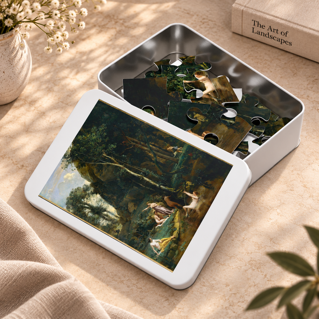 Diana and Actaeon (Diana Surprised in Her Bath) by Camille Corot, ca. 1836 — Jigsaw Puzzle, Keepsake Tin