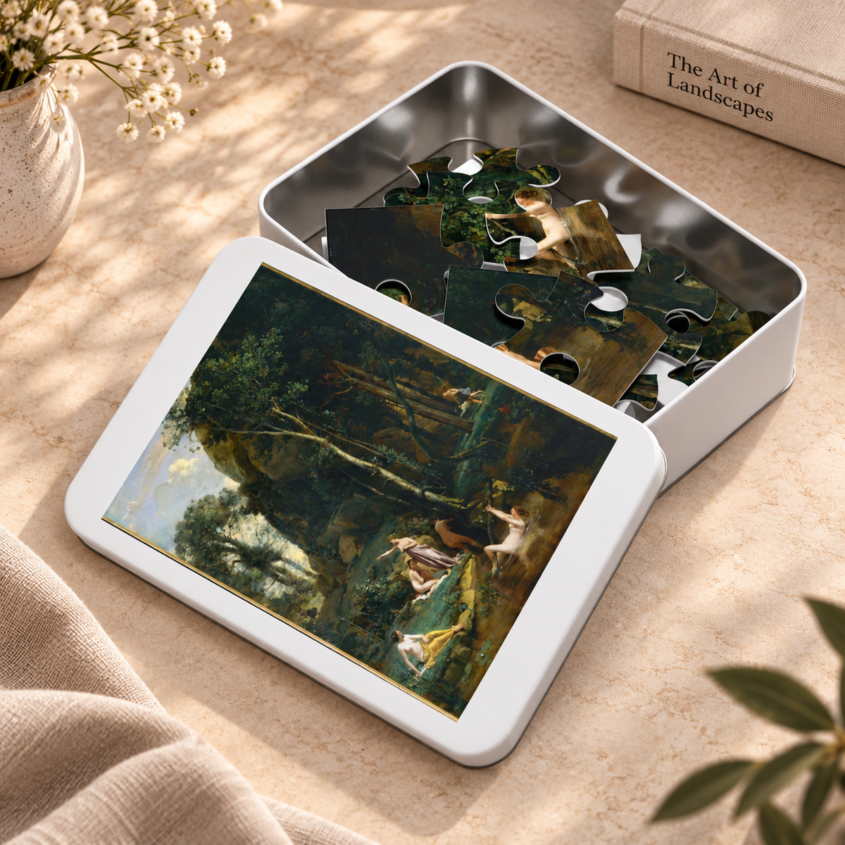 Diana and Actaeon (Diana Surprised in Her Bath) by Camille Corot, ca. 1836 — Jigsaw Puzzle, Keepsake Tin
