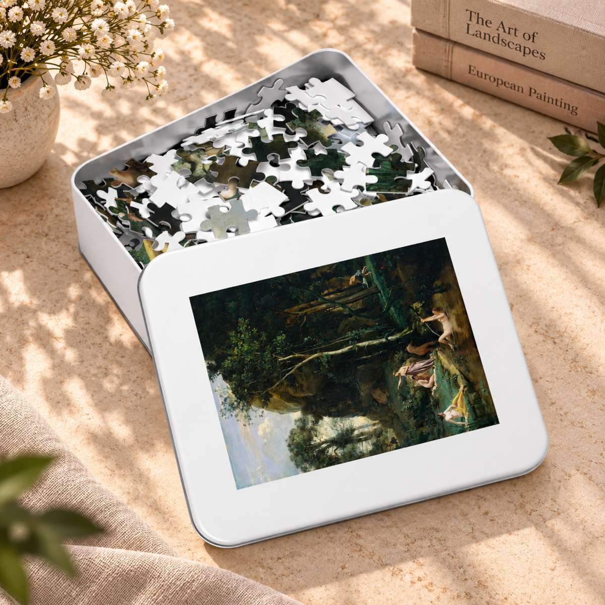 Diana and Actaeon (Diana Surprised in Her Bath) by Camille Corot, ca. 1836 — Jigsaw Puzzle, Keepsake Tin