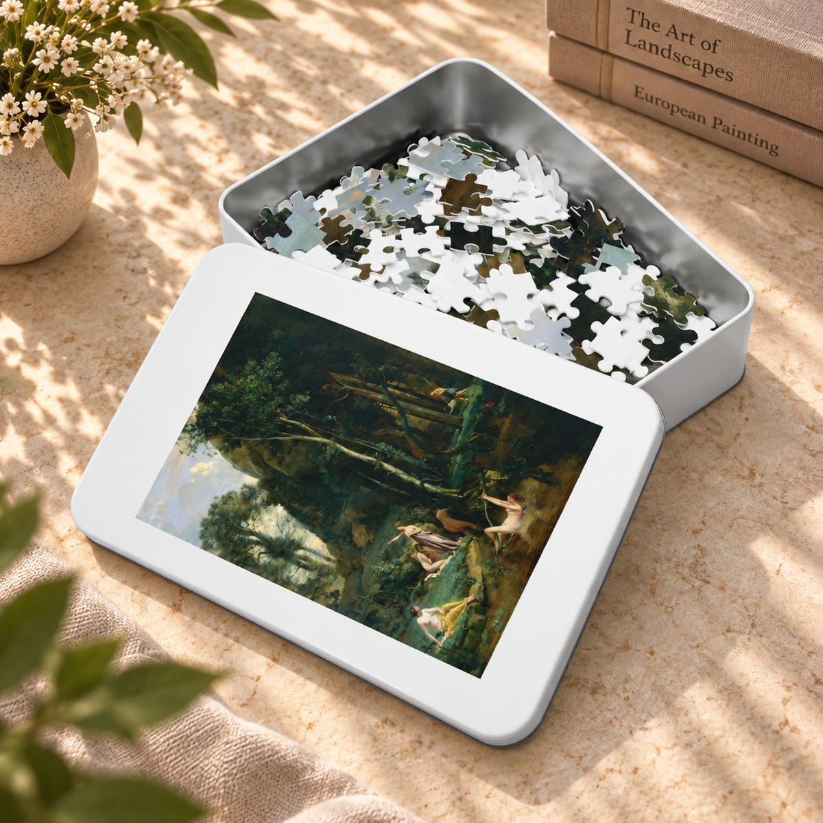 Diana and Actaeon (Diana Surprised in Her Bath) by Camille Corot, ca. 1836 — Jigsaw Puzzle, Keepsake Tin
