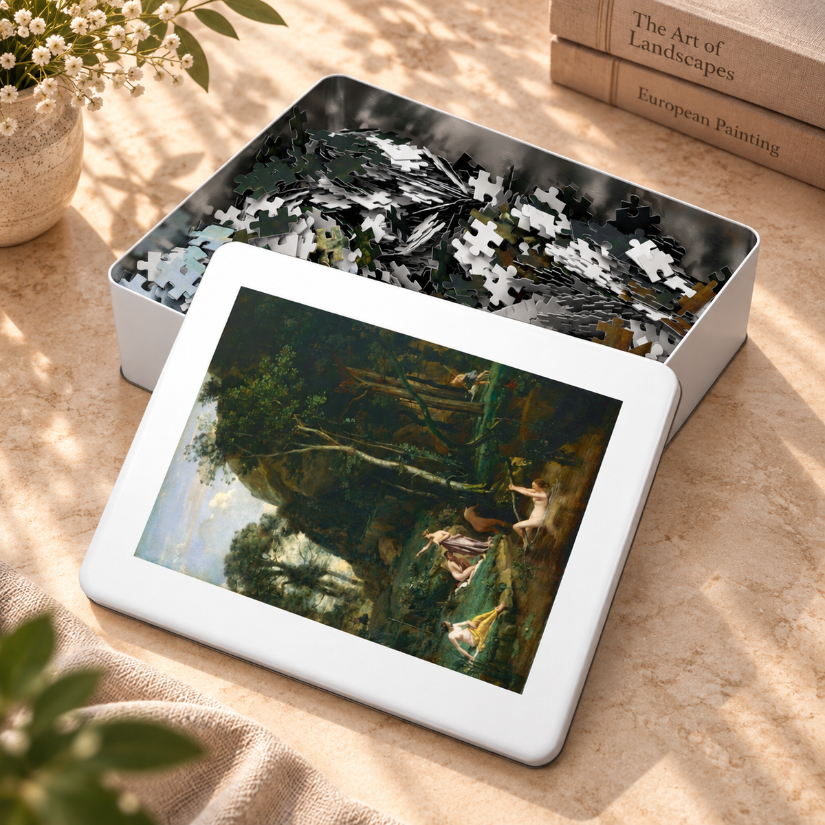 Diana and Actaeon (Diana Surprised in Her Bath) by Camille Corot, ca. 1836 — Jigsaw Puzzle, Keepsake Tin
