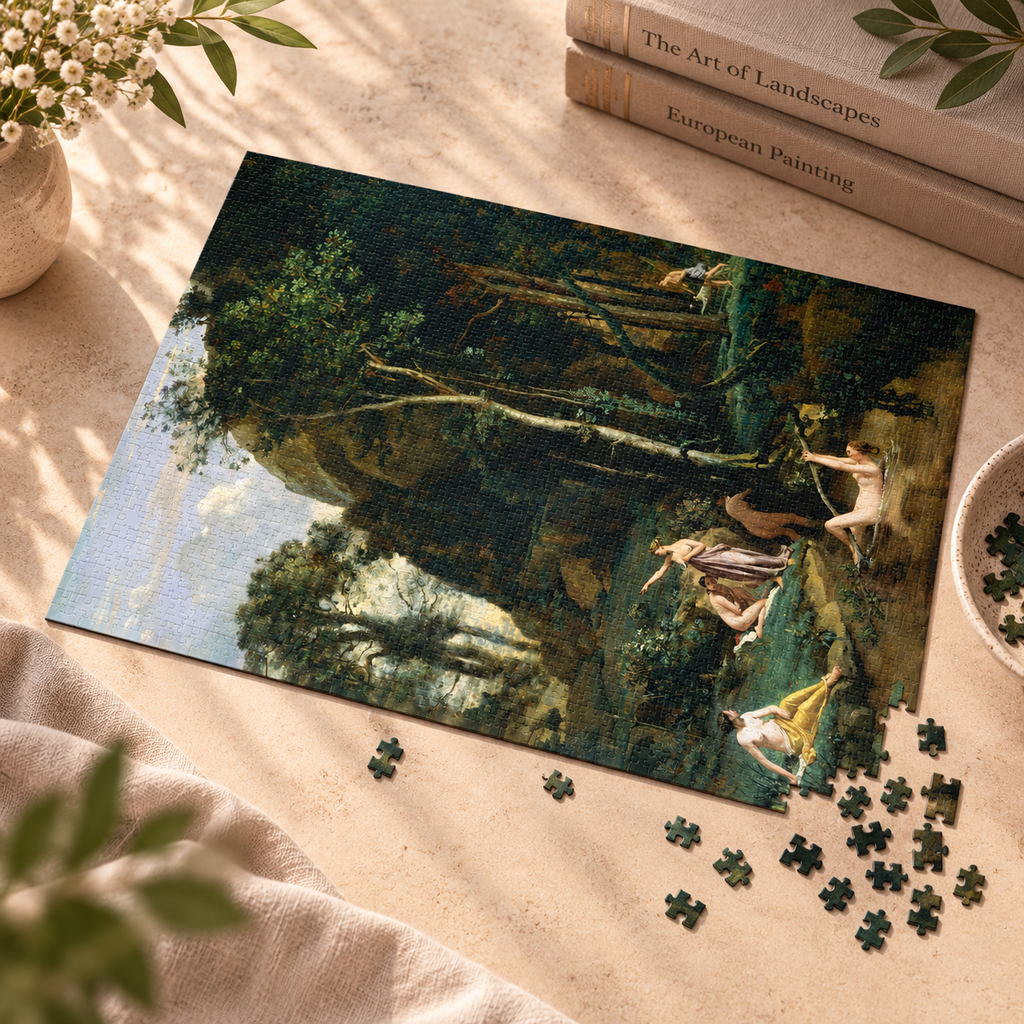 Diana and Actaeon (Diana Surprised in Her Bath) by Camille Corot, ca. 1836 — Jigsaw Puzzle, Keepsake Tin