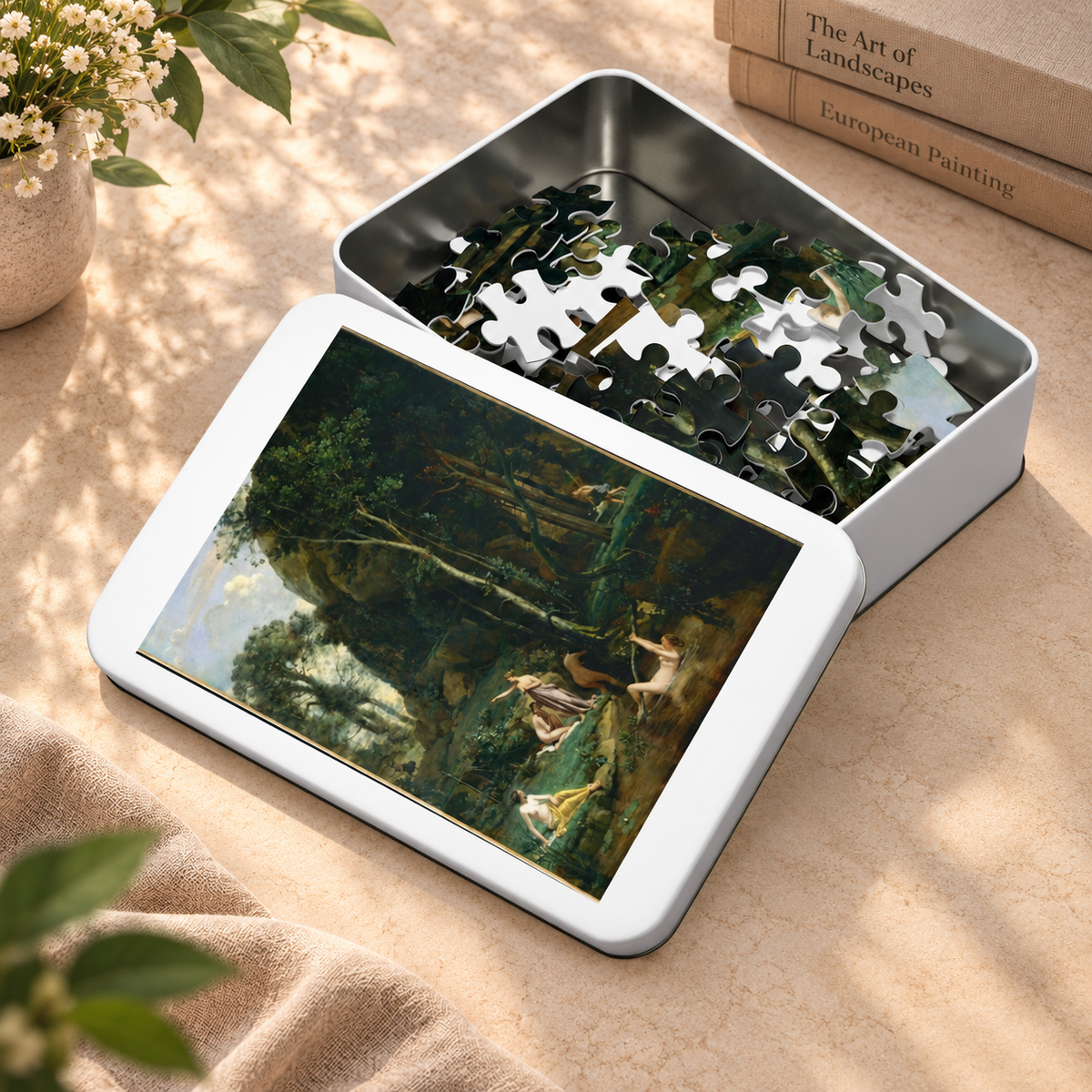 Diana and Actaeon (Diana Surprised in Her Bath) by Camille Corot, ca. 1836 — Jigsaw Puzzle, Keepsake Tin