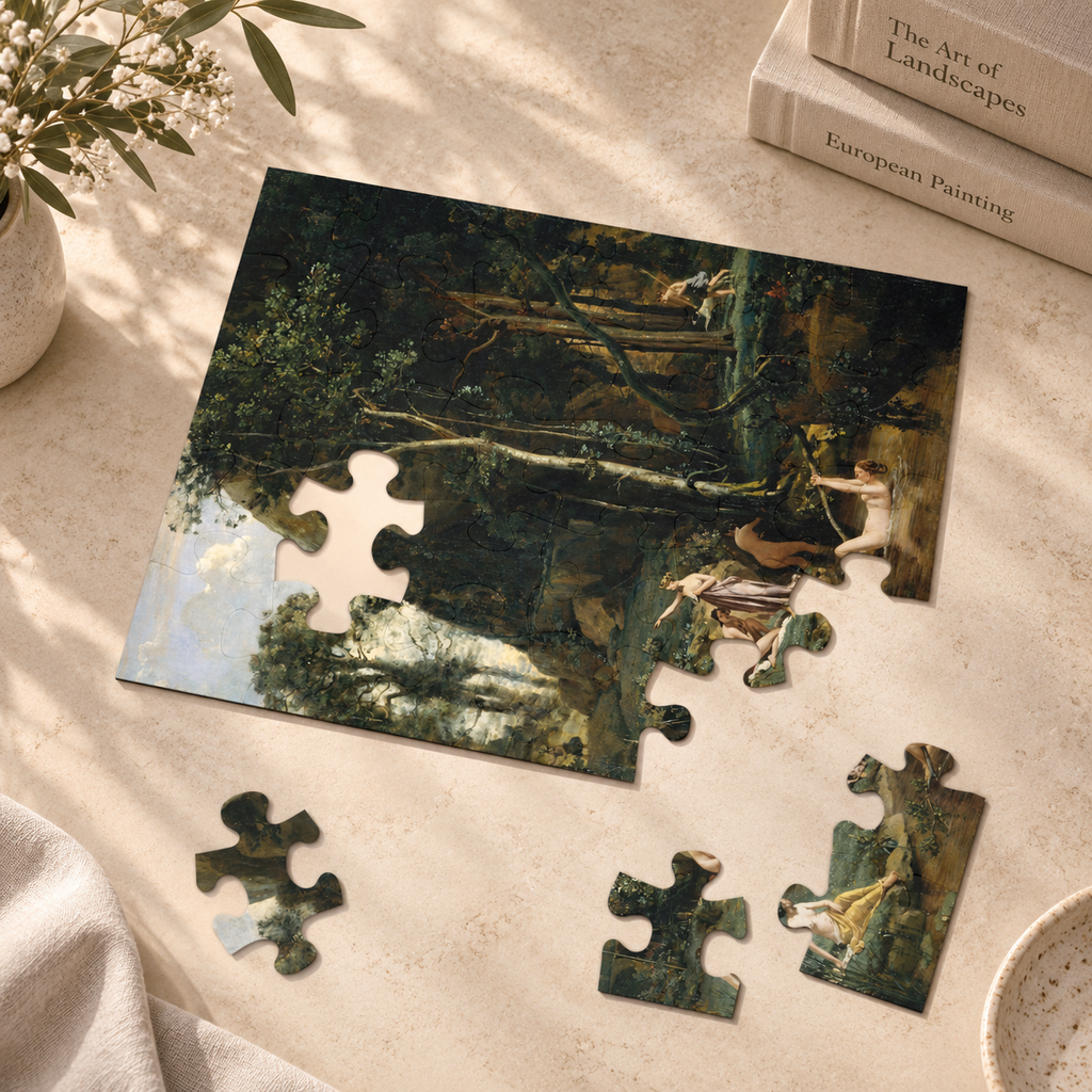 Diana and Actaeon (Diana Surprised in Her Bath) by Camille Corot, ca. 1836 — Jigsaw Puzzle, Keepsake Tin