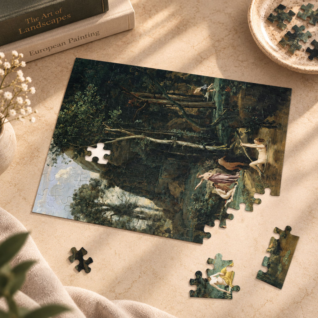 Diana and Actaeon (Diana Surprised in Her Bath) by Camille Corot, ca. 1836 — Jigsaw Puzzle, Keepsake Tin