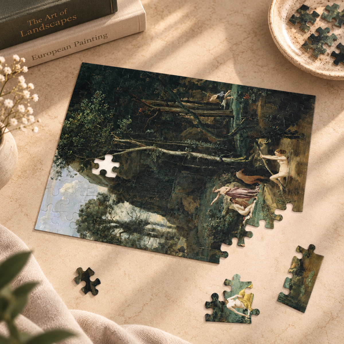 Diana and Actaeon (Diana Surprised in Her Bath) by Camille Corot, ca. 1836 — Jigsaw Puzzle, Keepsake Tin